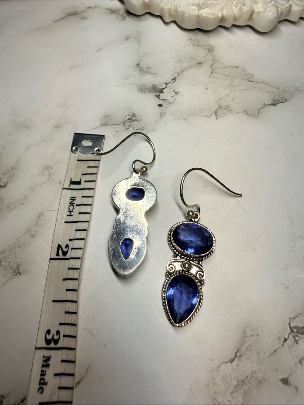 Blue Tanzanite Drop Dangle Earrings - Silver marked